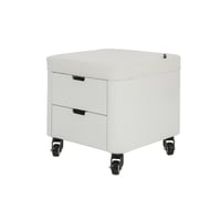 Accogliente sgabello per pedicure: Con due cassetti portaoggetti in legno laccato bianco